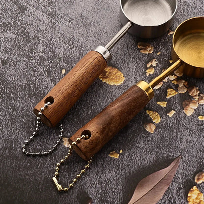 8-Piece Nesting Kitchen Measuring Spoons with Wood Handles Stainless Steel Cooking Baking Tools Set