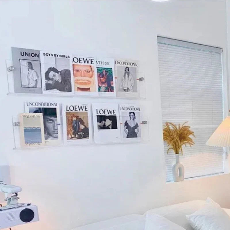 Vinyl Record Holder Wall Rack Magazine Organizer Shelf for Living Room Books Newspapers Home Office Storage Clear Acrylic Display Mount