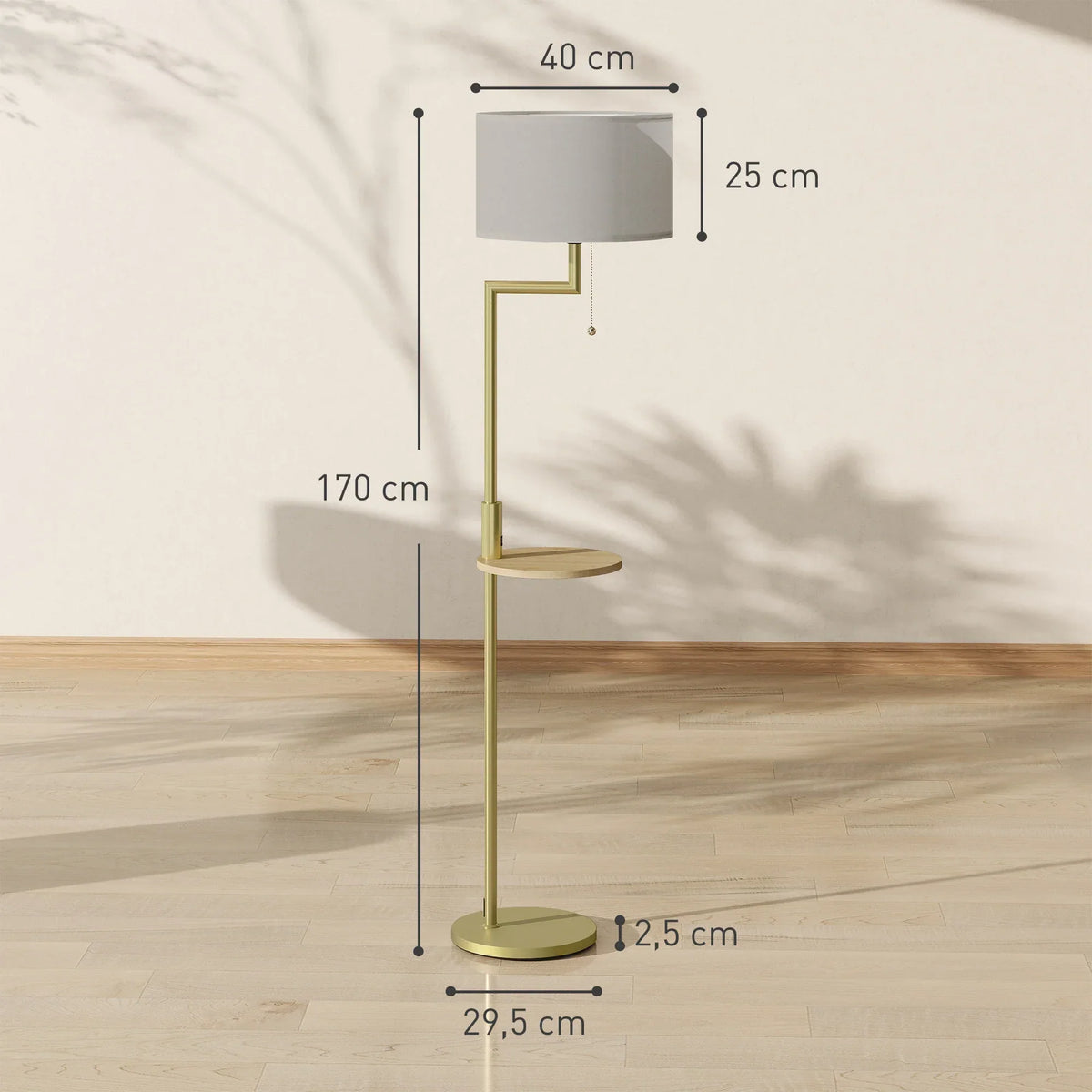 Arc Floor Lamp with Bamboo Shelf and USB Charging Port 67 inch Gold Steel Frame Beige Linen Shade Reading Light for Bedroom Living Room Home