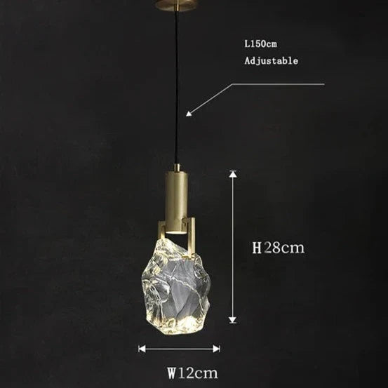Hanging Fixture with Polished Copper & Faceted Glass Shade for Dining Room, Kitchen Island, Entryway