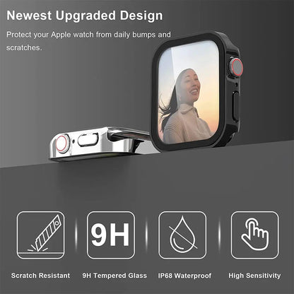 Snap-On Full-Coverage Screen & Body Shield for Apple Watch Series 4-9 – Tempered Glass & PC Armor