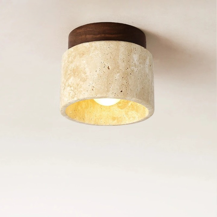 Lámpara de techo de montaje empotrado de piedra natural color crema, 4.7 pulgadas, iluminación LED compacta para pasillos, dormitorios y vestíbulos, estilo minimalista moderno Japandi
