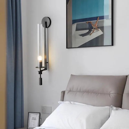 Contemporary Metal and Glass Wall Light Fixture for Bedroom Reading and Ambient Lighting