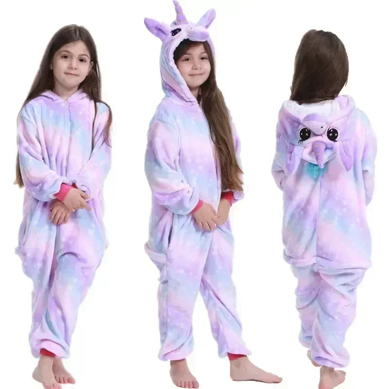 Mono de unicornio con capucha para niña, pijama de forro polar, disfraz de arcoíris para estar en casa, pijama de una pieza cálido, ropa de dormir de invierno para niños