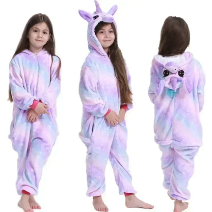 Mono de unicornio con capucha para niña, pijama de forro polar, disfraz de arcoíris para estar en casa, pijama de una pieza cálido, ropa de dormir de invierno para niños