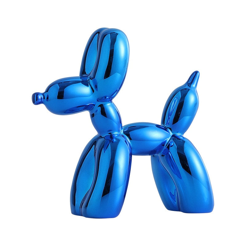 Metallic Resin Balloon Dog Sculpture for Shelf, Mantel & Tabletop Display in Modern Contemporary Living Rooms