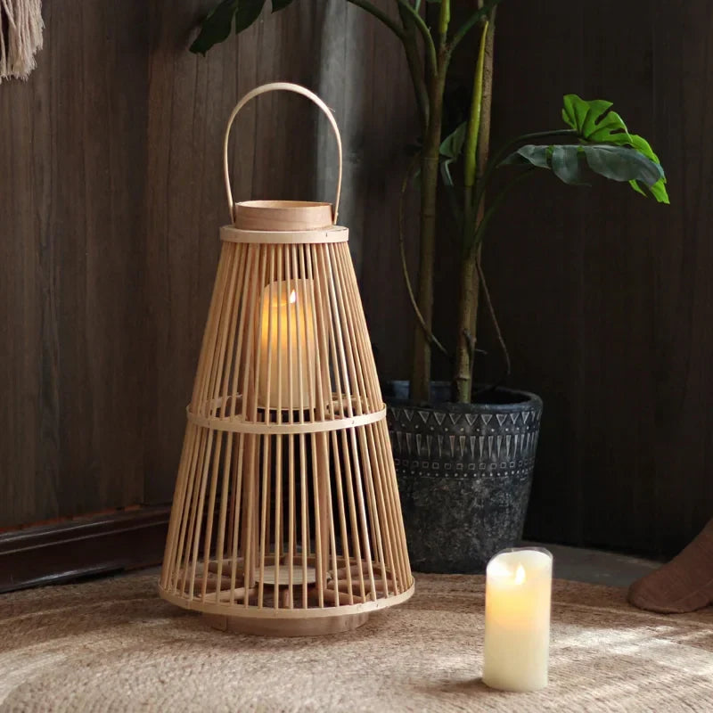 Battery-Operated Woven Lantern with LED Flameless Candle for Patio Gardens Tabletop Hanging Decor Cordless Indoor Outdoor Accent Light