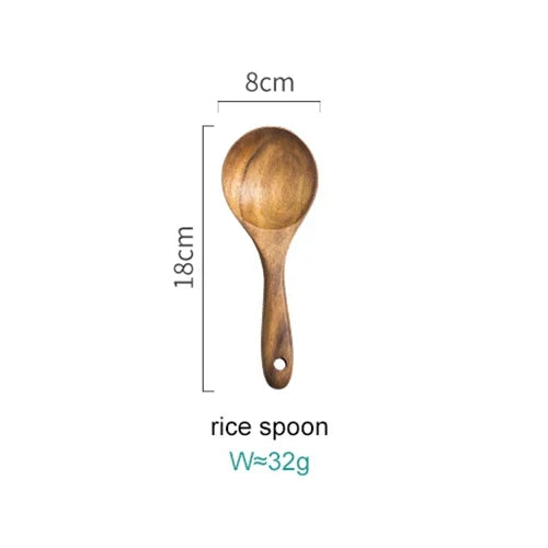 Natural Wood Kitchen Utensil Set 8-Piece with Display Stand for Cooking and Serving Non-Stick Cookware Safe Tools