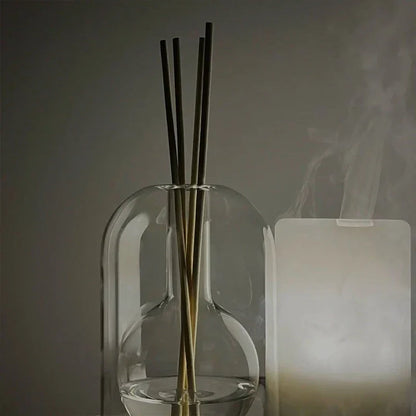 Reed Diffuser Set with Hollow Glass Vessel for Essential Oils - Natural Wood & Glass Aromatherapy Dispenser for Home, Office, Bedroom & Livi