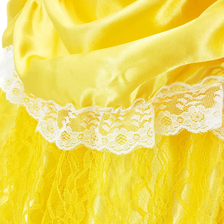 Girls Princess Gown Costume with Tiara and Gloves – Complete Belle-Inspired Dress-Up Set for Birthday Parties, Halloween, Cosplay & Special