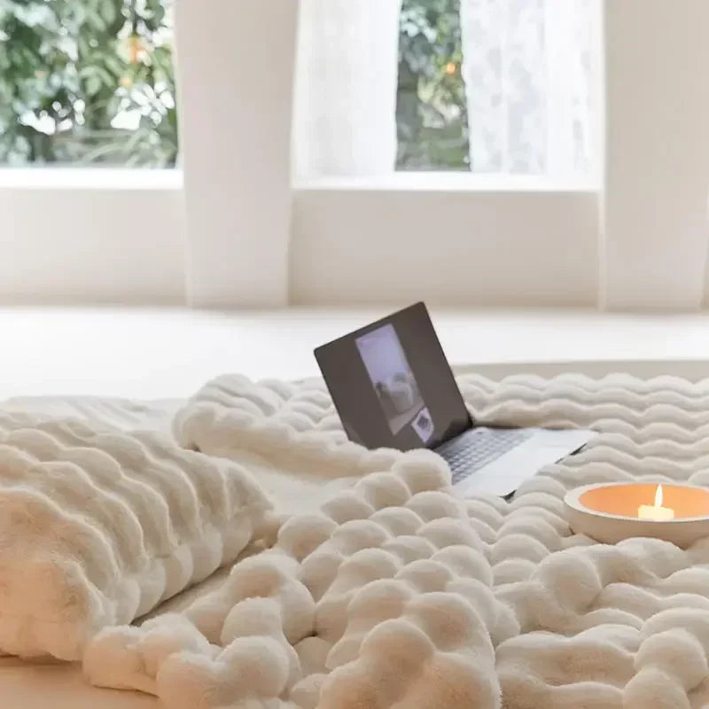 Plush Faux Fur Throw Blanket 63x79 Inches Soft Oversized Lap Coverlet for Sofa Bed Couch Lounge Chair Reading Nook Winter Warmth Home Accent