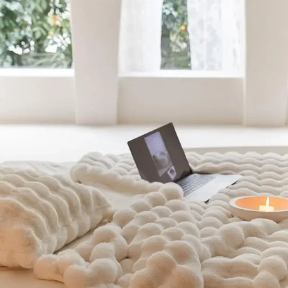 Plush Faux Fur Throw Blanket 63x79 Inches Soft Oversized Lap Coverlet for Sofa Bed Couch Lounge Chair Reading Nook Winter Warmth Home Accent