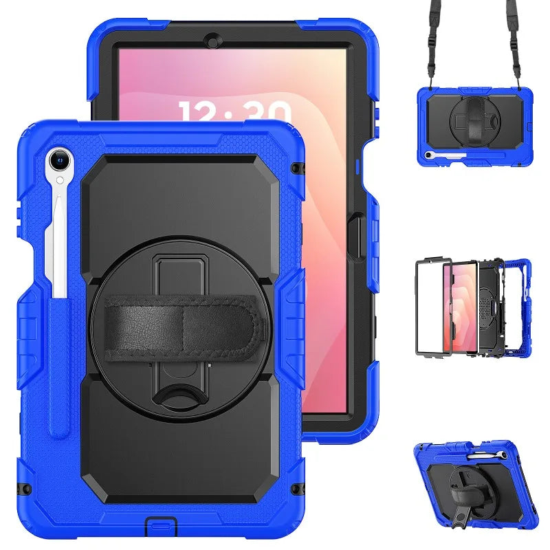 Heavy-Duty Tablet Case for Samsung Galaxy Tab S11–S7 with Rotating Hand Strap, Kickstand & Shoulder Strap