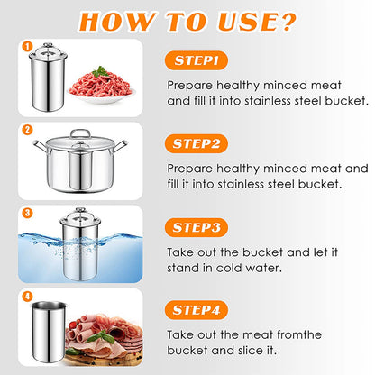 Meat Press Mold and Cooker with Kitchen Thermometer in Stainless Steel