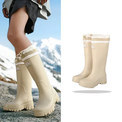 Women's Waterproof Rain Boots with Non-Slip Sole – Vintage-Inspired Rubber Boots for Fall & Winter, Mid-Calf & Tall Styles