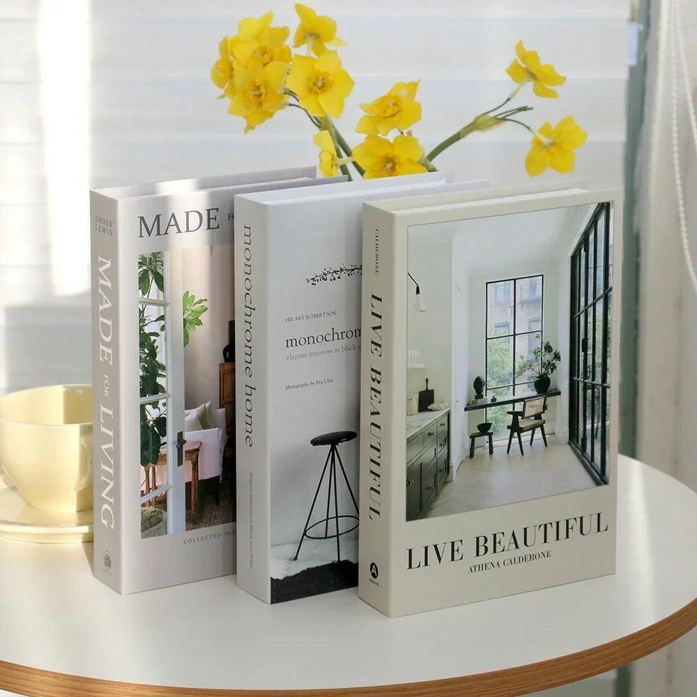 Hollow Cardboard Book Stack 3-Piece Display Set for Shelf Styling Coffee Table Accent Modern Home Interior Staging Props