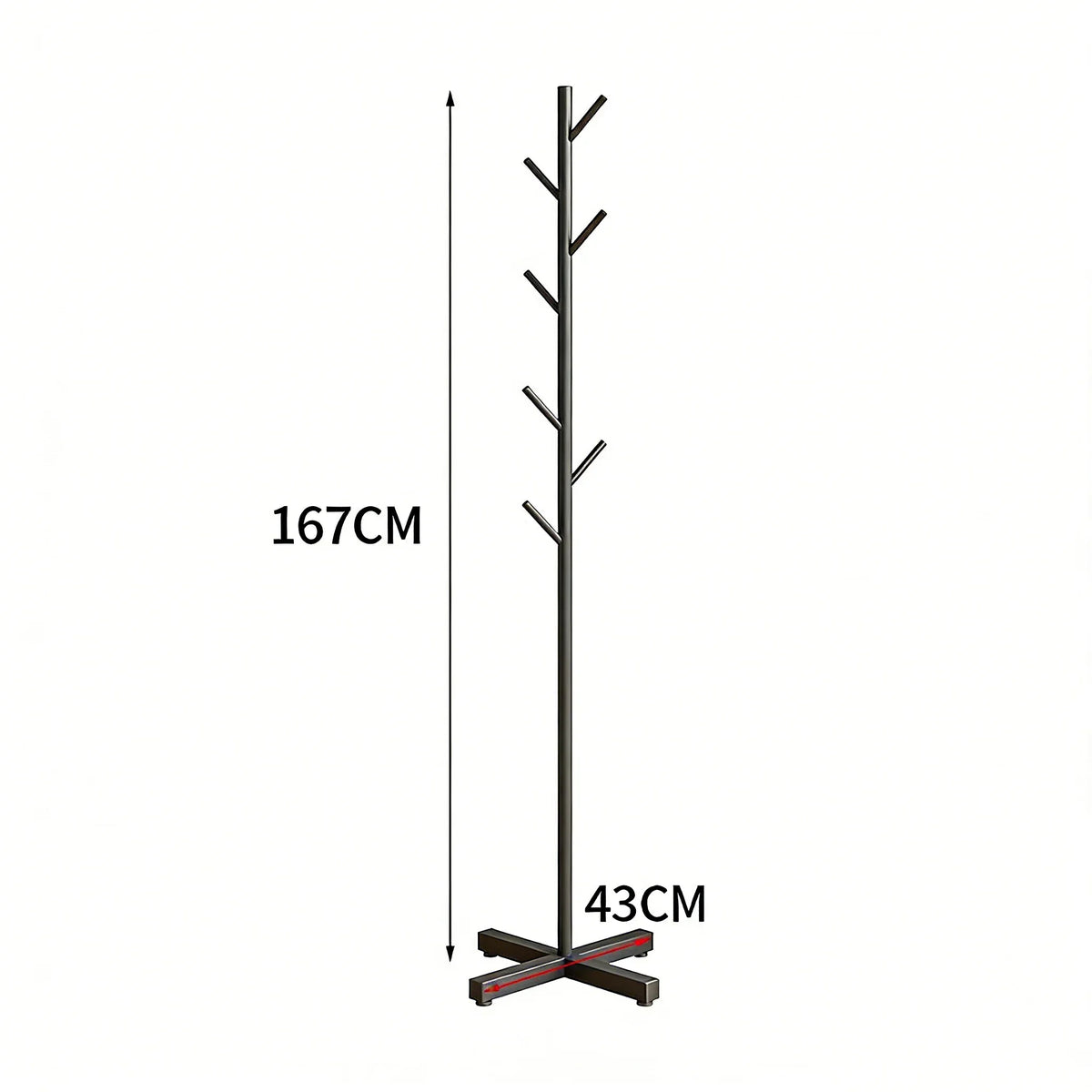 Tall Metal Hall Tree with 8 Hooks 66 Inches Freestanding Entryway Coat Hanger for Jackets Bags Scarves & Accessories Modern Vertical Garment