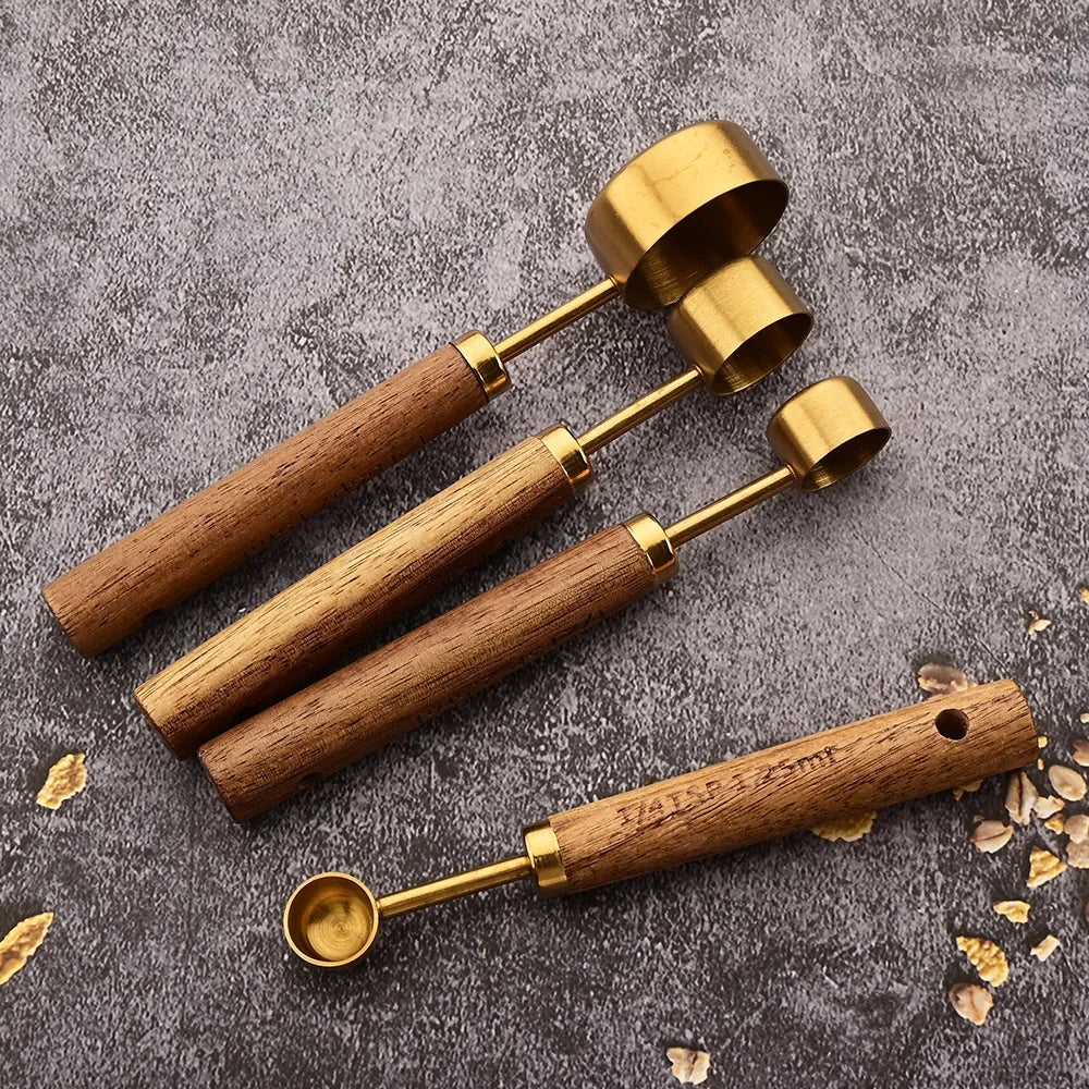 8-Piece Nesting Kitchen Measuring Spoons with Wood Handles Stainless Steel Cooking Baking Tools Set