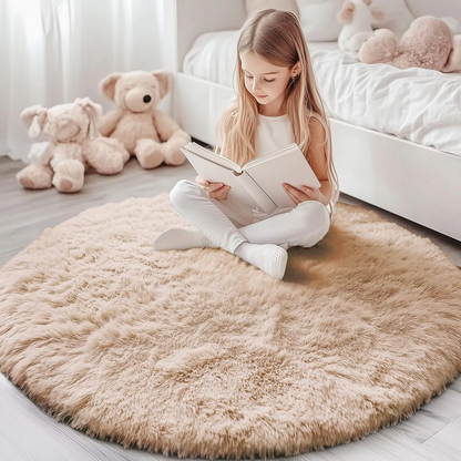 Round Shag Area Rug 59 Inch – Ultra Soft Plush Circle Carpet for Living Room Bedroom Playroom Nursery – Non-Slip Backing Machine Washable