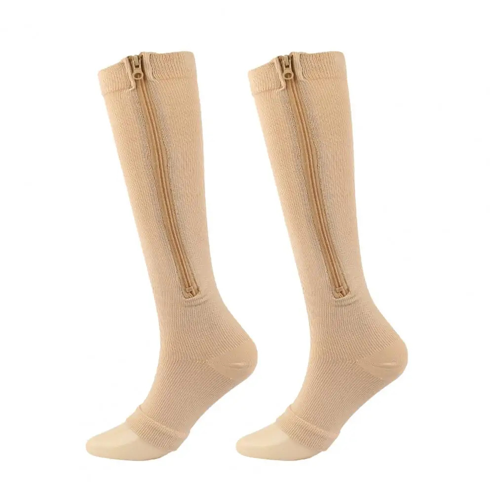 Zippered Compression Socks Knee-High Support Stockings for Men & Women Travel Work Everyday