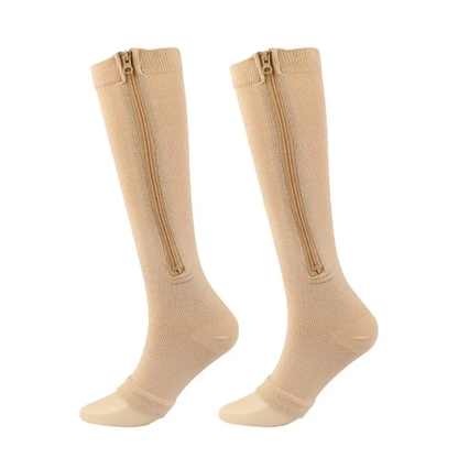 Zippered Compression Socks Knee-High Support Stockings for Men & Women Travel Work Everyday
