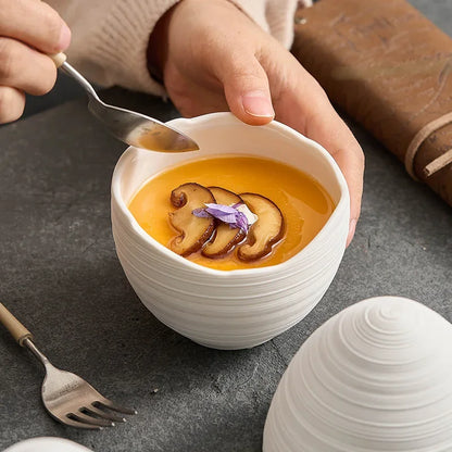 Ceramic Serving Bowl Egg-Shaped Design for Soup Salad Fruit Dessert Modern Minimalist Kitchen Dining Table Decor Dishwasher Safe