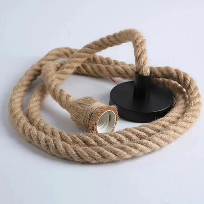 Rope Hanging Light Fixture E27 Socket Industrial Farmhouse Style for Kitchen Island Dining Room Bedroom Adjustable Cord Edison Bulb Compatib