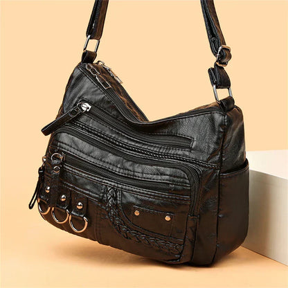 Retro-Inspired Shoulder Bag for Women – Faux Leather Crossbody Purse with Top Handle – Everyday Carryall with Interior Pockets – Classic