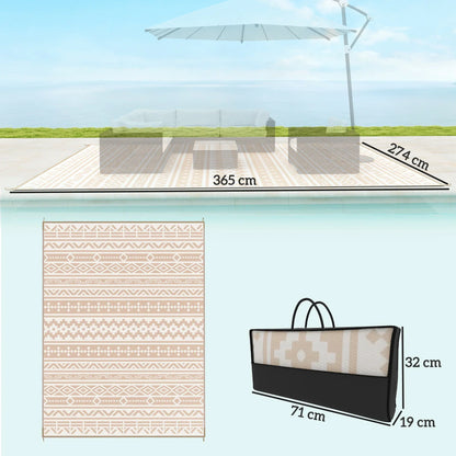 Reversible Outdoor Floor Mat 12 × 9 Feet Khaki Beige Polypropylene All-Weather Rug for Patio Garden Camping Beach Picnic Large Family Seatin