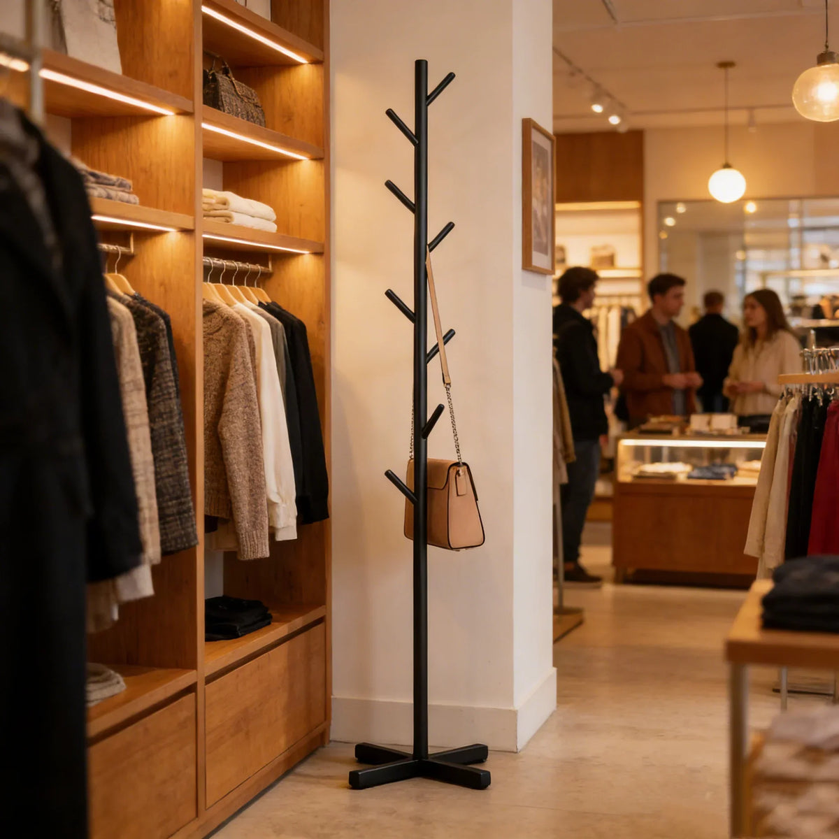 Tall Metal Hall Tree with 8 Hooks 66 Inches Freestanding Entryway Coat Hanger for Jackets Bags Scarves & Accessories Modern Vertical Garment