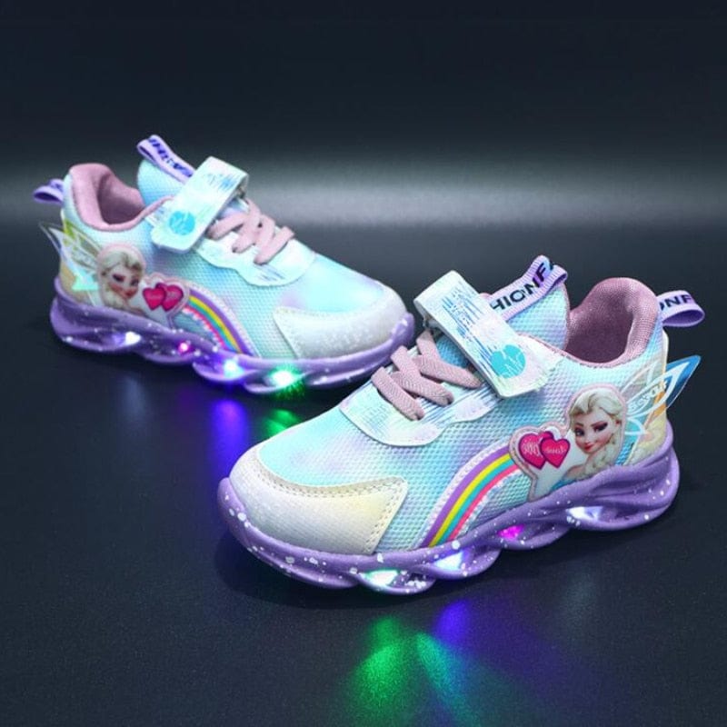 Girls Light-Up Sneakers with Rainbow Glitter and LED Soles for School, Play, and Active Wear
