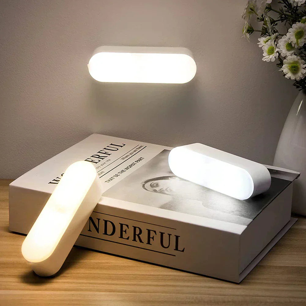 Luz nocturna con sensor de movimiento, recargable por USB, 5.5 pulgadas, inalámbrica, color blanco, para pasillos, escaleras, dormitorios, armarios y gabinetes de cocina, regulable, cálida y fría