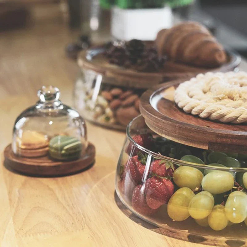 Glass Canister Set with Acacia Wood Lid for Kitchen Countertop Storage Dry Goods Snacks Pantry Organization