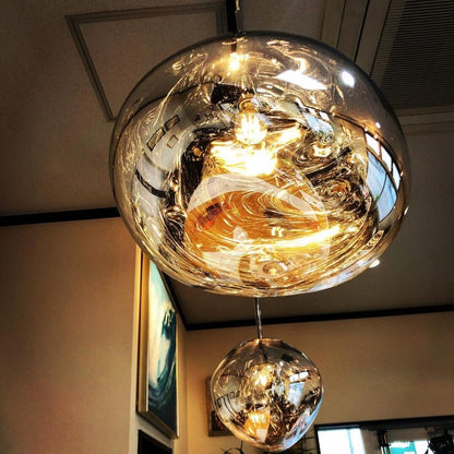 Reflective Globe Hanging Light Fixture Adjustable Height E27 Socket for Kitchens Dining Rooms | Modern Orb Ceiling Lamp Chrome Gold Glass