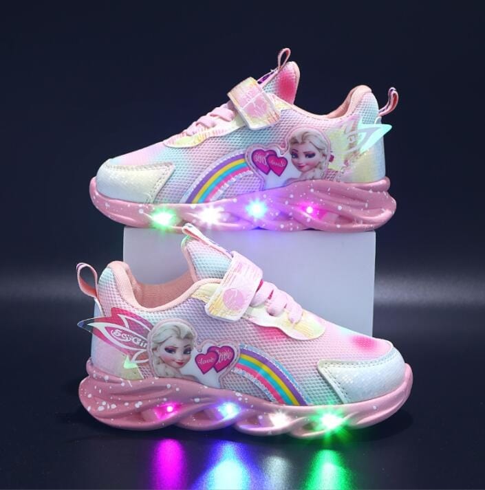 Girls Light-Up Sneakers with Rainbow Glitter and LED Soles for School, Play, and Active Wear