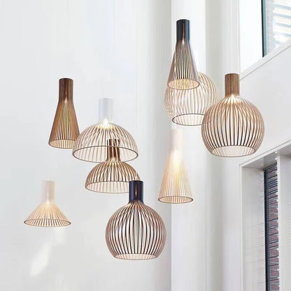Wooden Sphere Pendant Light with Black Exterior for Dining Room & Living Room Ambiance