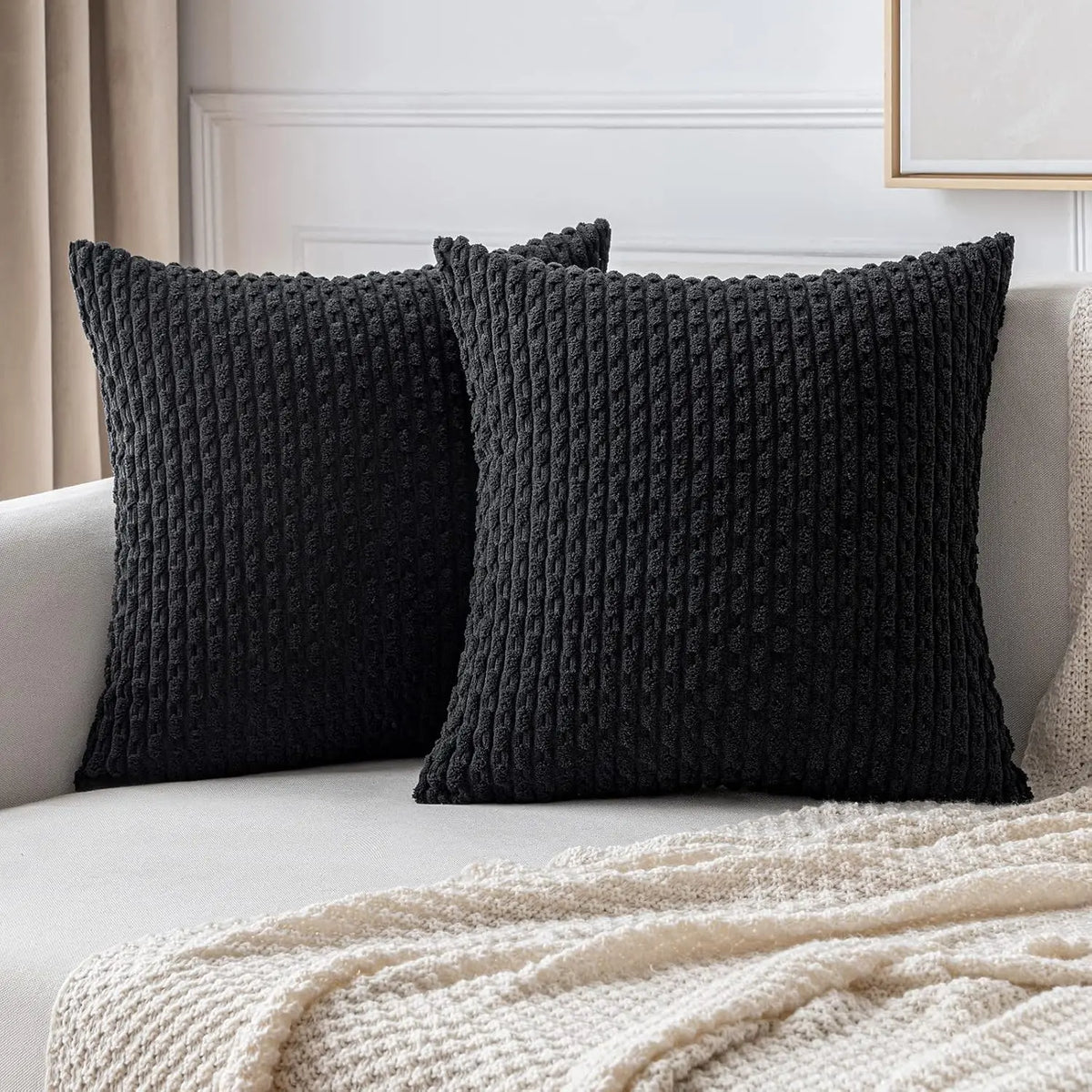 Corduroy Pillow Cover Ribbed Texture Decorative Throw Cushion Case Bohemian Striped Design for Couch Sofa Bed Chair Living Room Bedroom