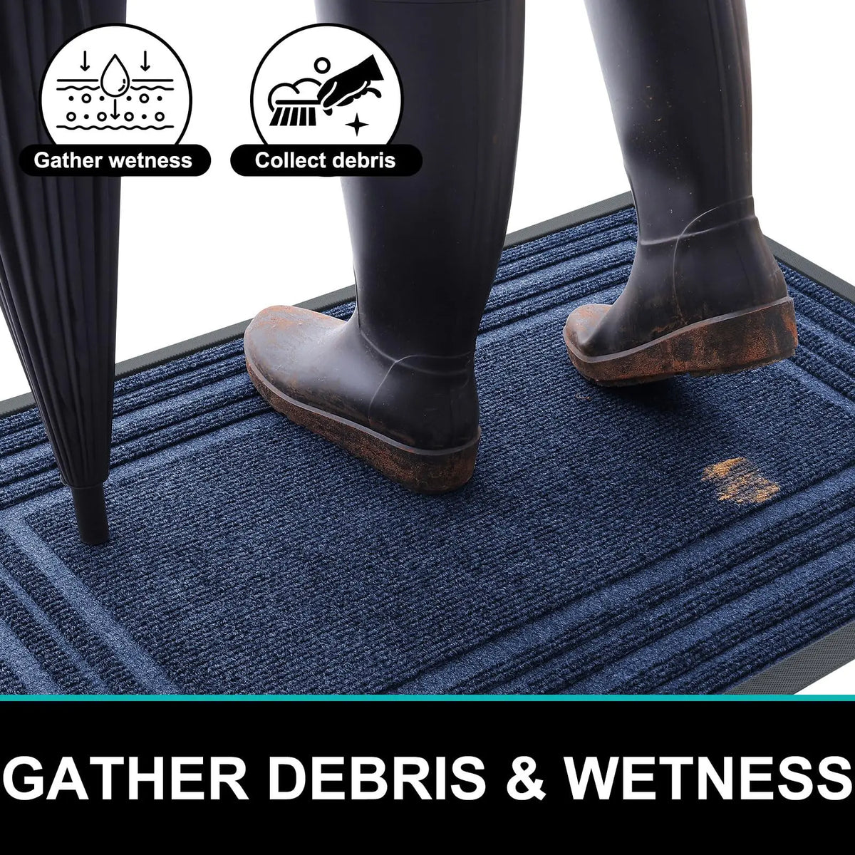 Rubber Entry Mat Slip-Resistant Low Profile for Front Door Back Door Patio Garage Hallway Mud Scraper Floor Protection
