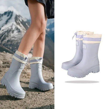 Women's Waterproof Rain Boots with Non-Slip Sole – Vintage-Inspired Rubber Boots for Fall & Winter, Mid-Calf & Tall Styles