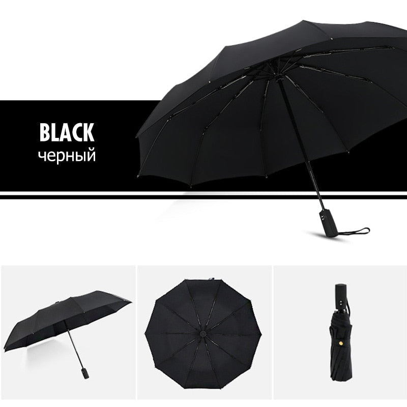 Reverse-Close Inverted Umbrella with Auto-Open Button – Wind-Resistant Double-Layer Canopy for Storm Protection – Hands-Free C-Handle