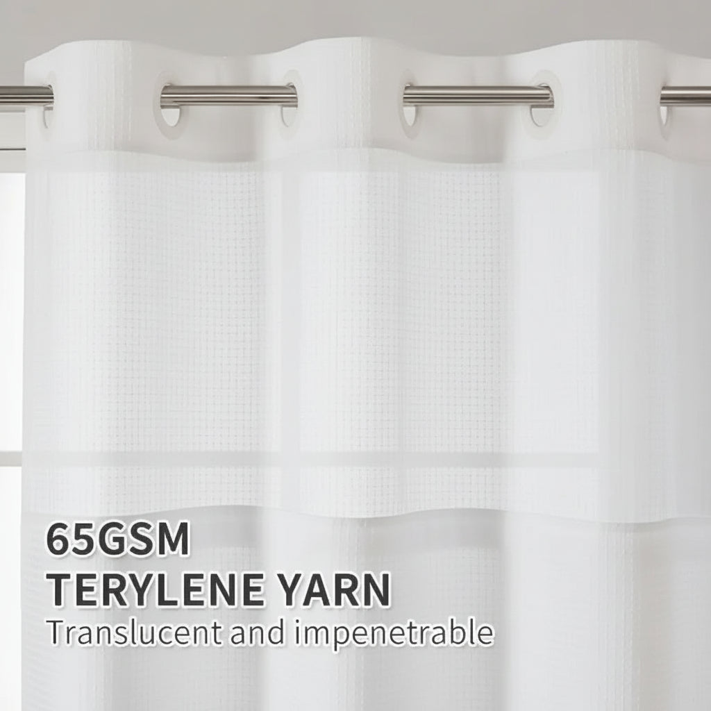 Elegant Double Layer Shower Curtain Set with Waffle Texture & Snap-On Liner for Modern Bathrooms