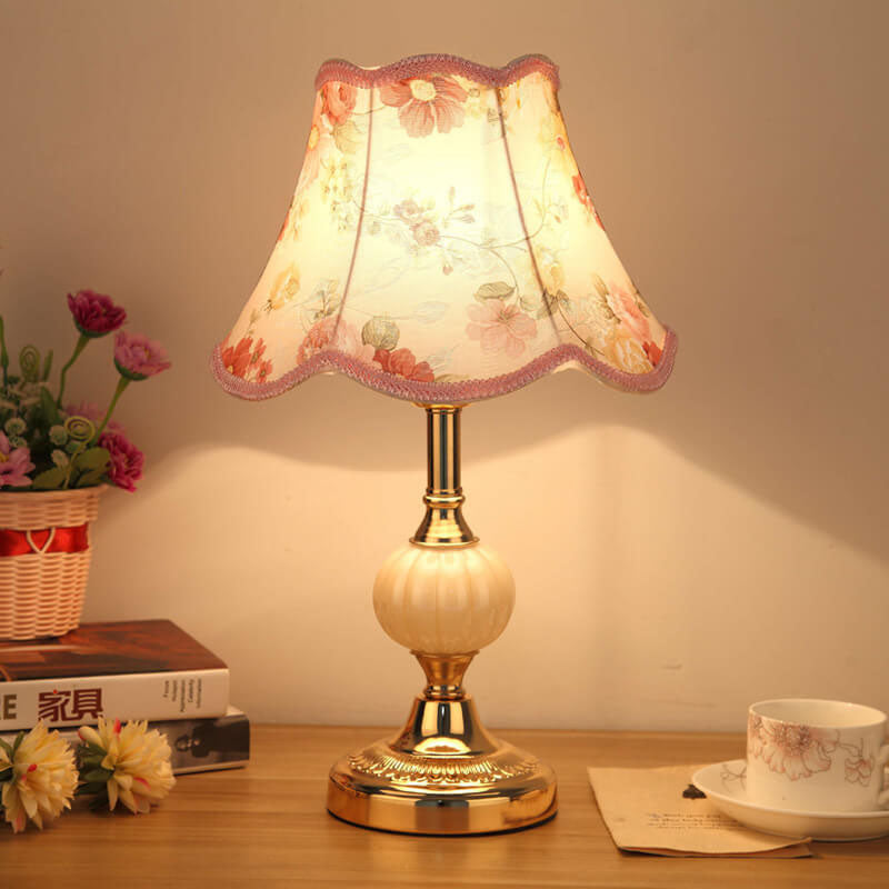 Desk Lamp with Fabric Shade & Metal Base 16.5 Inches High for Bedroom Nightstand Reading Study Room Office Workspace E26 Socket Gold White A