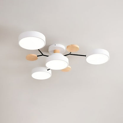 Scandinavian Ceiling Light Fixture 35 in Dimmable LED Flush Mount Wood Iron Acrylic for Bedroom Living Room Kitchen Dining Room Modern Minim
