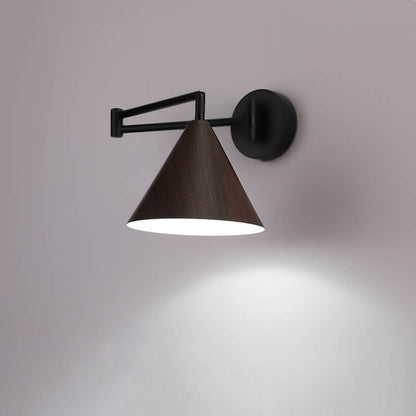 Adjustable Swing Arm Wall Light with Tapered Metal Shade - Hardwired Single Bulb Fixture for Bedside Reading & Living Spaces