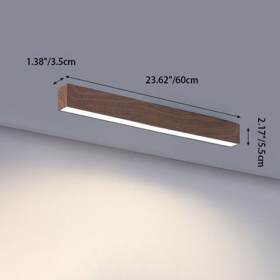 Hardwired LED Ceiling Light Fixture 24 in Aluminum Walnut Finish for Bedroom Living Room Hallway Low Profile Modern Indoor Lighting