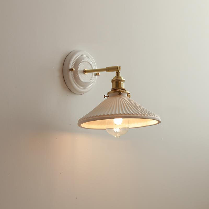 Hardwired Ceramic Sconce with Brass Accent, E26 Socket for Bedroom & Study, 9 in Modern Wall Light