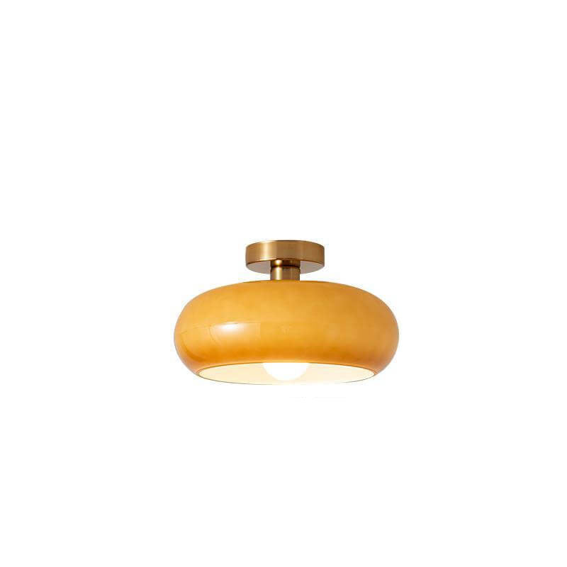 Glass Ceiling Light Fixture with Copper Accent 10.6 Inch Flush Mount for Bedroom Hallway Living Room Modern Home Lighting E26 Socket