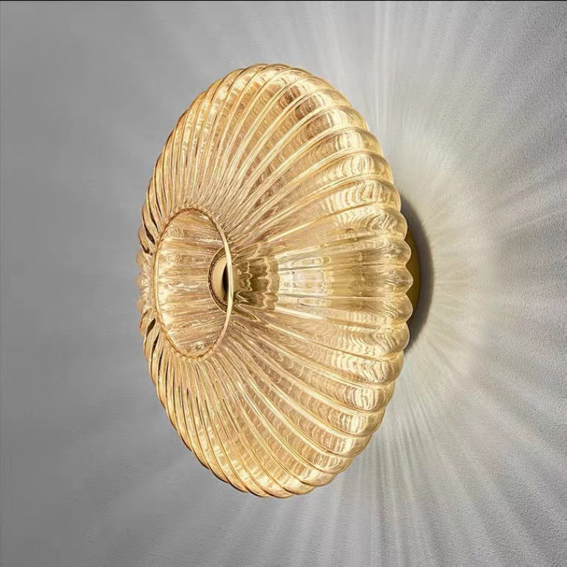 Ribbed Glass Sconce Light Fixture 9.4 Inch Hardwired E26 Bedside Hallway Accent Lamp Frosted Shade Vintage Inspired Bathroom Reading Light W