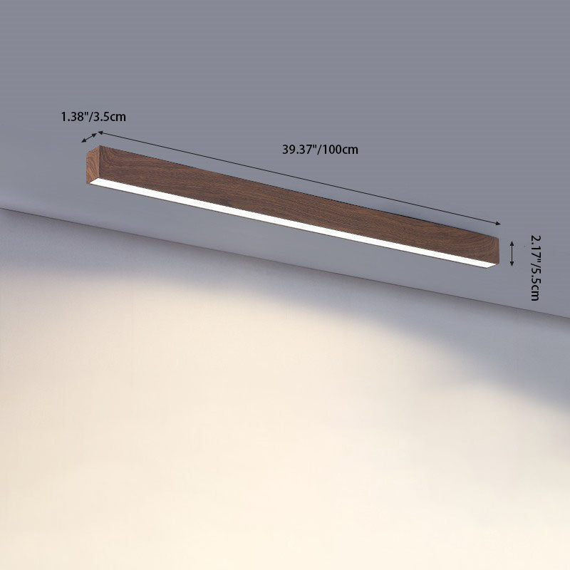 Hardwired LED Ceiling Light Fixture 24 in Aluminum Walnut Finish for Bedroom Living Room Hallway Low Profile Modern Indoor Lighting