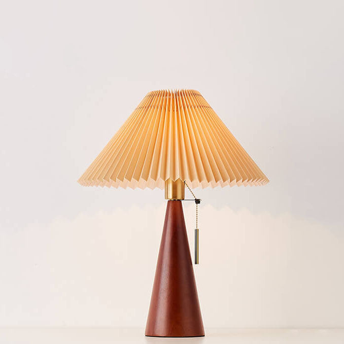 Wooden Bedside Lamp with Fabric Shade for Nightstand & Living Room Accent Lighting | 19 in Tall Asian-Inspired Design | Soft Glow E26 Base